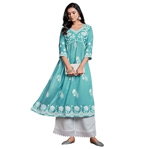 EthnicJunction Womens Silk Blend Regular Fit Chikankari
