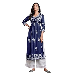 EthnicJunction Womens Silk Blend Regular Fit Chikankari