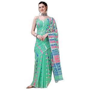 ethnicjunction women39s woven jamdhani cotton blend saree with blouse piece