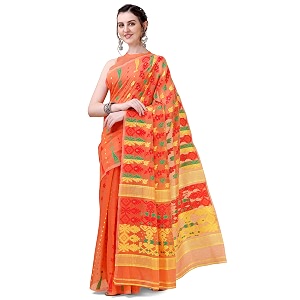 ethnicjunction women39s woven jamdhani cotton blend saree with blouse piece