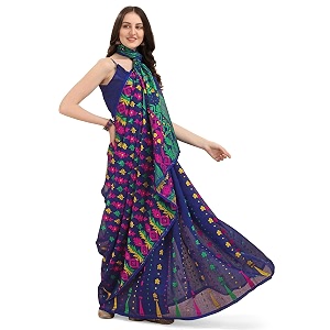 ethnicjunction women39s woven jamdhani cotton blend saree with blouse piece