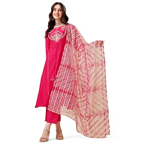 EthnicJunction Womens Chinon Embroidered Straight Front Slit