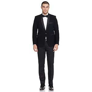 Ethnix Mens Polyester Black Basket Weave Suit