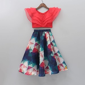ETHNOS Fashion Girls Taffeta Silk Semi-Stitched Lehenga