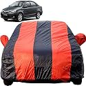 Etios Dustproof Car Cover with Mirror Pockets, Red Blue Stripes, Taffeta Polyster,Triple Stitched, Compatible with Toyota Etios Car Cover (2010 to 2024), Etios Car Accessories
