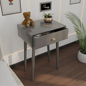 etiquette art modern bedside table with solid wood legs minimalist and practical end side table with drawer storage easy assembly grey