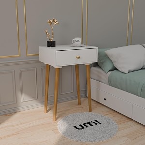 etiquette art modern bedside table with solid wood legs minimalist and practical end side table with drawer storage easy assembly natural lag -top white