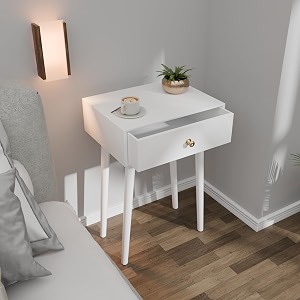 etiquette art modern bedside table with solid wood legs minimalist and practical end side table with drawer storage easy assembly white