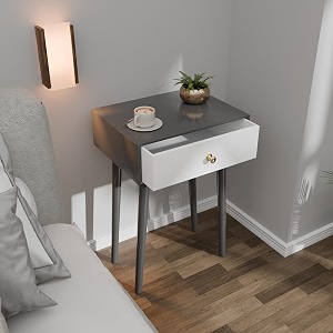 etiquette art modern bedside table with solid wood legs minimalist and practical end side table with drawer storage easy assembly grey amp white