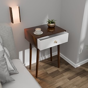 etiquette art modern bedside table with solid wood legs minimalist and practical end side table with drawer storage easy assembly brown amp white