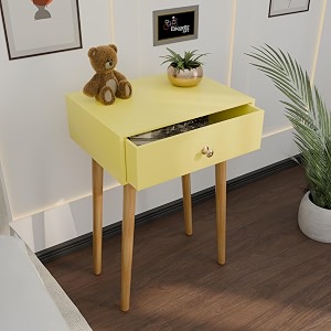 etiquette art modern bedside table with solid wood legs minimalist and practical end side table with drawer storage easy assembly yellow