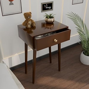 etiquette art modern bedside table with solid wood legs minimalist and practical end side table with drawer storage easy assembly brown