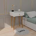 ETIQUETTE ART Modern Bedside Table with Solid Wood Legs, Minimalist and Practical End Side Table with Drawer Storage, Easy Assembly (Natural lag -top White)