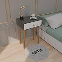 ETIQUETTE ART Modern Bedside Table with Solid Wood Legs, Minimalist and Practical End Side Table with Drawer Storage, Easy Assembly (Natural lag-Top Grey White)