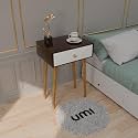 ETIQUETTE ART Modern Bedside Table with Solid Wood Legs, Minimalist and Practical End Side Table with Drawer Storage, Easy Assembly (Natural Lag-Top Brown White)