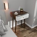 ETIQUETTE ART Modern Bedside Table with Solid Wood Legs, Minimalist and Practical End Side Table with Drawer Storage, Easy Assembly (Brown &amp; White)