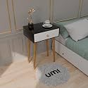 ETIQUETTE ART Modern Bedside Table with Solid Wood Legs, Minimalist and Practical End Side Table with Drawer Storage, Easy Assembly (Natural lag-top White Black)
