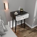 ETIQUETTE ART Modern Bedside Table with Solid Wood Legs, Minimalist and Practical End Side Table with Drawer Storage, Easy Assembly (Black &amp; White)