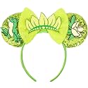 ETLUK Mouse Ears Headband，Princess Green Mouse Ears for Adult Women Girls, Frog Parks Ears with Sequin Bow for Cosplay Accessories Party