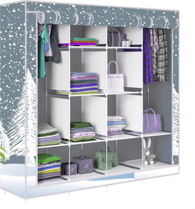 etoly 12 shelf foldable collapsible wardrobe storage organizer almirah cloth rack pc collapsible wardrobe finish color - grey -13 diydo-it-yourself