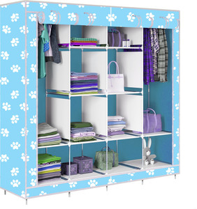 etoly 12 shelf foldable collapsible wardrobe storage organizer almirah cloth rack pc collapsible wardrobe finish color - baby paw blue -27 diydo-it-yourself