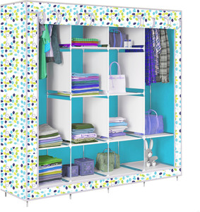 etoly 12 shelf foldable collapsible wardrobe storage organizer almirah cloth rack pc collapsible wardrobe finish color - colorful leaves blue -30 diydo-it-yourself
