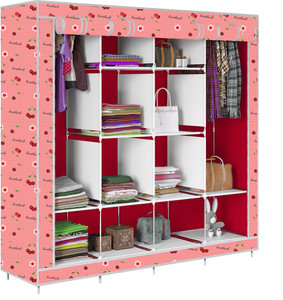 etoly 12 shelf foldable collapsible wardrobe storage organizer almirah cloth rack pc collapsible wardrobe finish color - cherry red -10 diydo-it-yourself