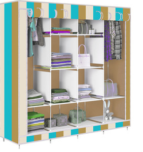 etoly 12 shelf foldable collapsible wardrobe storage organizer almirah cloth rack pc collapsible wardrobe finish color - beige -17 diydo-it-yourself