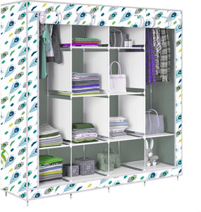 etoly 12 shelf foldable collapsible wardrobe storage organizer almirah cloth rack pc collapsible wardrobe finish color - peacock feather grey -20 diydo-it-yourself