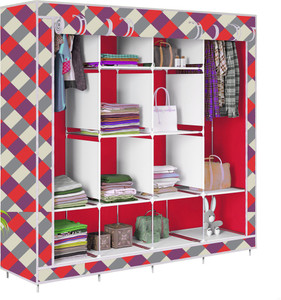 etoly 12 shelf foldable collapsible wardrobe storage organizer almirah cloth rack pc collapsible wardrobe finish color - diamond wall red -23 diydo-it-yourself