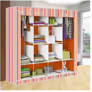 etoly 12 shelf foldable collapsible wardrobe storage organizer almirah cloth rack pc collapsible wardrobe finish color - orange -8 diydo-it-yourself