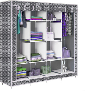 etoly 12 shelf foldable collapsible wardrobe storage organizer almirah cloth rack pc collapsible wardrobe finish color - grey2 diydo-it-yourself