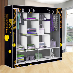 etoly 12 shelf foldable collapsible wardrobe storage organizer almirah cloth rack pc collapsible wardrobe finish color - black -11 diydo-it-yourself