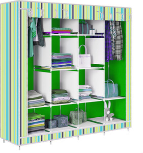 etoly 12 shelf foldable collapsible wardrobe storage organizer almirah cloth rack pc collapsible wardrobe finish color - green4 diydo-it-yourself