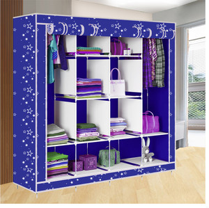 etoly 12 shelf foldable collapsible wardrobe storage organizer almirah cloth rack pc collapsible wardrobe finish color - blue -9 diydo-it-yourself