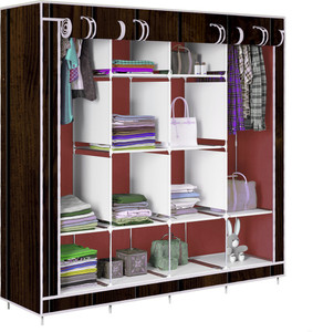 etoly 12 shelf foldable collapsible wardrobe storage organizer almirah cloth rack pc collapsible wardrobe finish color - brown -15 diydo-it-yourself
