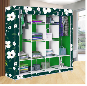 etoly 12 shelf foldable collapsible wardrobe storage organizer almirah cloth rack pc collapsible wardrobe finish color - green -19 diydo-it-yourself