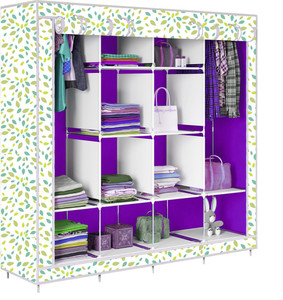 etoly 12 shelf foldable collapsible wardrobe storage organizer almirah cloth rack pc collapsible wardrobe finish color - leaf print green -25 diydo-it-yourself