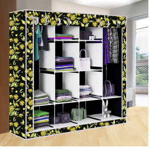 etoly 12 shelf foldable collapsible wardrobe storage organizer almirah cloth rack pc collapsible wardrobe finish color - daisy floral black -26 diydo-it-yourself