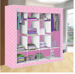 etoly 12 shelf foldable collapsible wardrobe storage organizer almirah cloth rack pc collapsible wardrobe finish color - pink diagonal -28 diydo-it-yourself