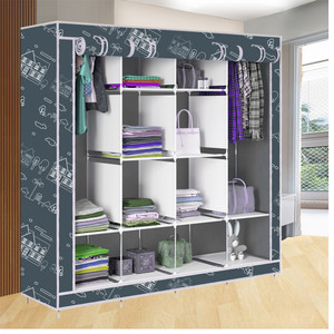 etoly 12 shelf foldable collapsible wardrobe storage organizer almirah cloth rack pc collapsible wardrobe finish color - grey -12 diydo-it-yourself