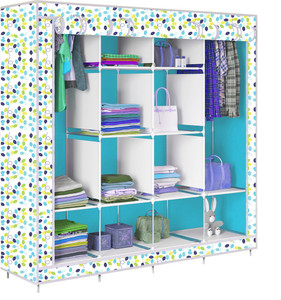 etoly 12 shelf foldable collapsible wardrobe storage organizer almirah cloth rack pc collapsible wardrobe finish color - colorful leaves blue -30 diydo-it-yourself