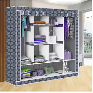 etoly 12 shelf foldable collapsible wardrobe storage organizer almirah cloth rack pc collapsible wardrobe finish color - grey1 diydo-it-yourself