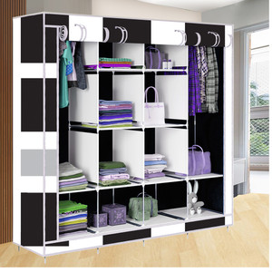 etoly 12 shelf foldable collapsible wardrobe storage organizer almirah cloth rack pc collapsible wardrobe finish color - black6 diydo-it-yourself