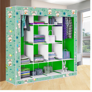 etoly 12 shelf foldable collapsible wardrobe storage organizer almirah cloth rack pc collapsible wardrobe finish color - rabbit print green -22 diydo-it-yourself