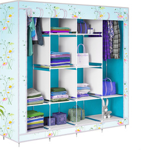 etoly 12 shelf foldable collapsible wardrobe storage organizer almirah cloth rack pc collapsible wardrobe finish color - sky blue7 diydo-it-yourself