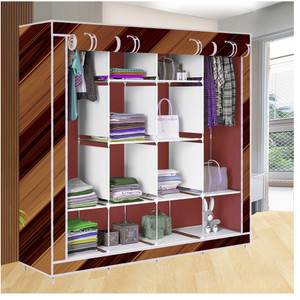 etoly 12 shelf foldable collapsible wardrobe storage organizer almirah cloth rack pc collapsible wardrobe finish color - brown -14 diydo-it-yourself