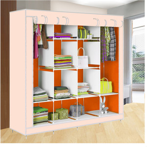 etoly 12 shelf foldable collapsible wardrobe storage organizer almirah cloth rack pc collapsible wardrobe finish color - orange -18 diydo-it-yourself