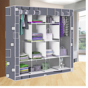 etoly 12 shelf foldable collapsible wardrobe storage organizer almirah cloth rack pc collapsible wardrobe finish color - awesome box grey -24 diydo-it-yourself