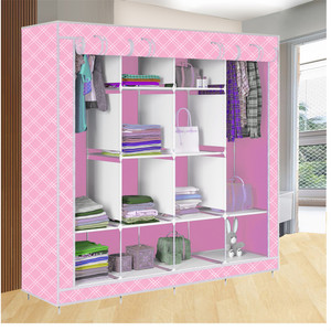 etoly 12 shelf foldable collapsible wardrobe storage organizer almirah cloth rack pc collapsible wardrobe finish color - pink diagonal -28 diydo-it-yourself